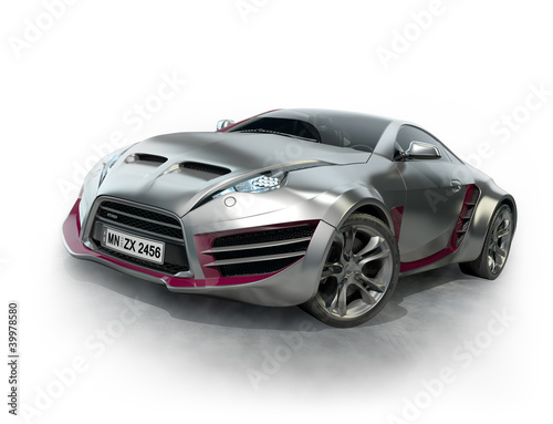 Silver sports car on a white background. Original car design.