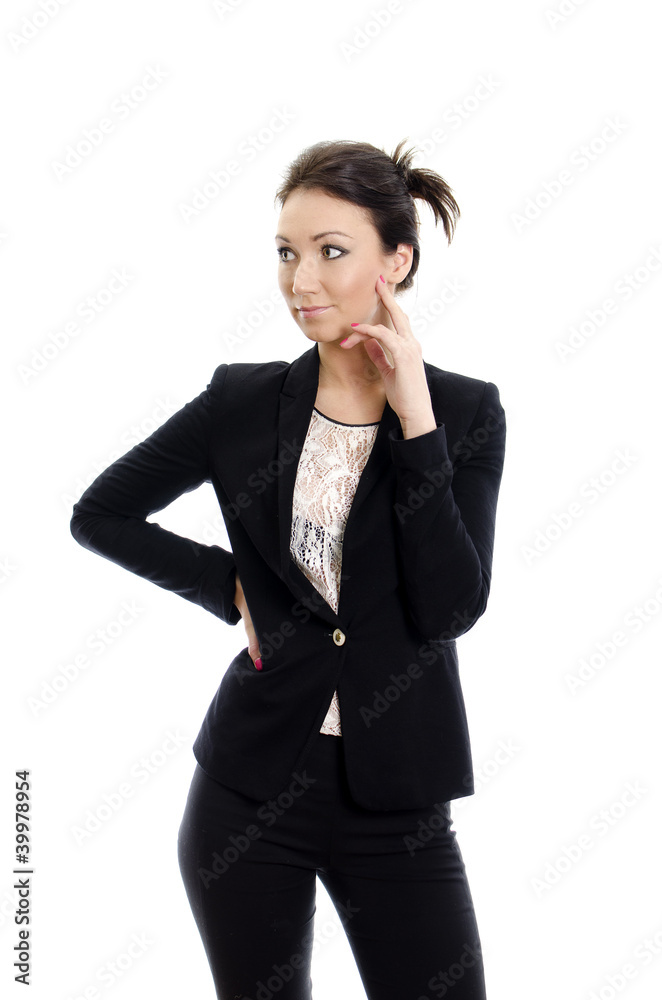 Attractive brunette thinking. Isolated on white. Attractive brunette thinking. Isolated on white.