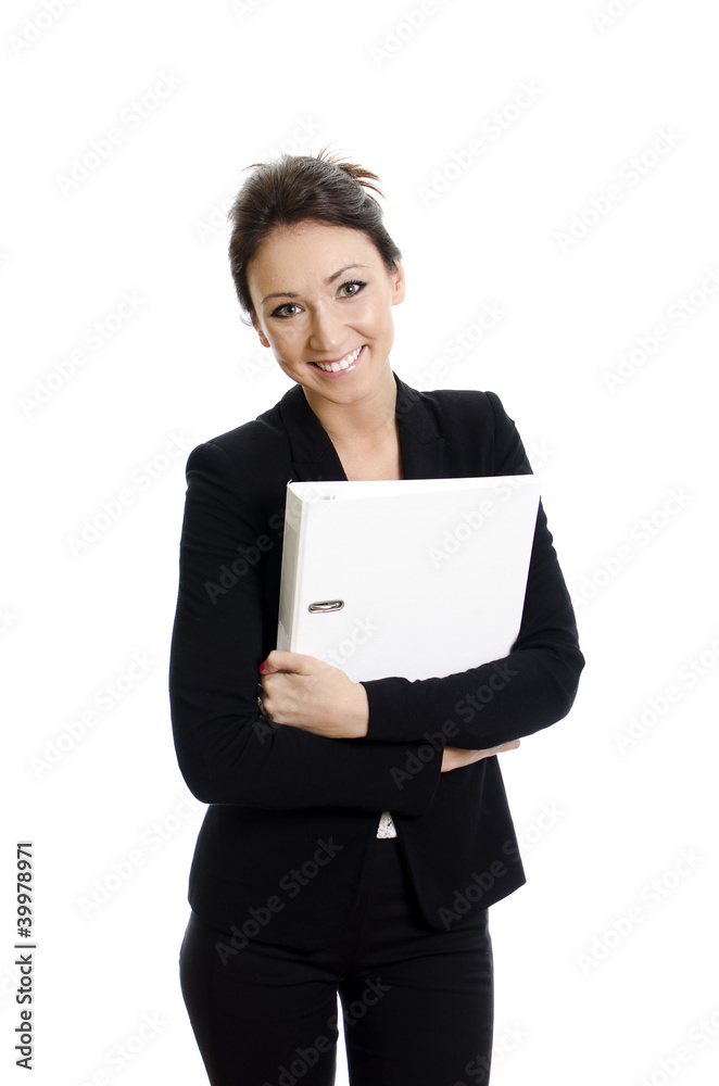 Portrait of business woman with folder. Isolated on white. Portrait of business woman with folder. Isolated on white.