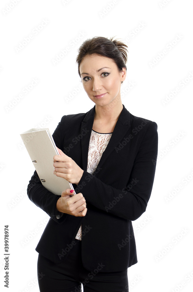 Portrait of business woman with folder. Isolated on white. Portrait of business woman with folder. Isolated on white.