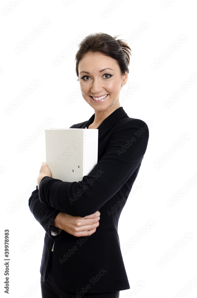 Portrait of business woman with folder. Isolated on white. Portrait of business woman with folder. Isolated on white.