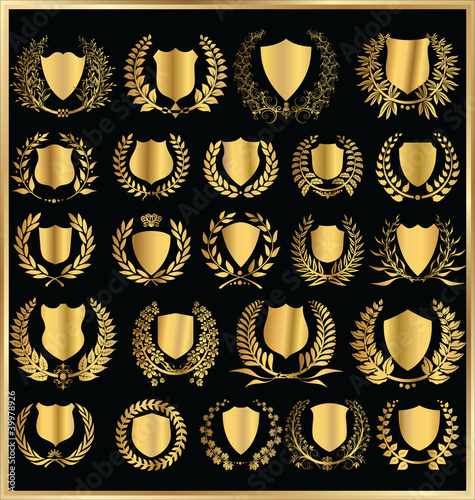 set - golden shield and laurel wreath