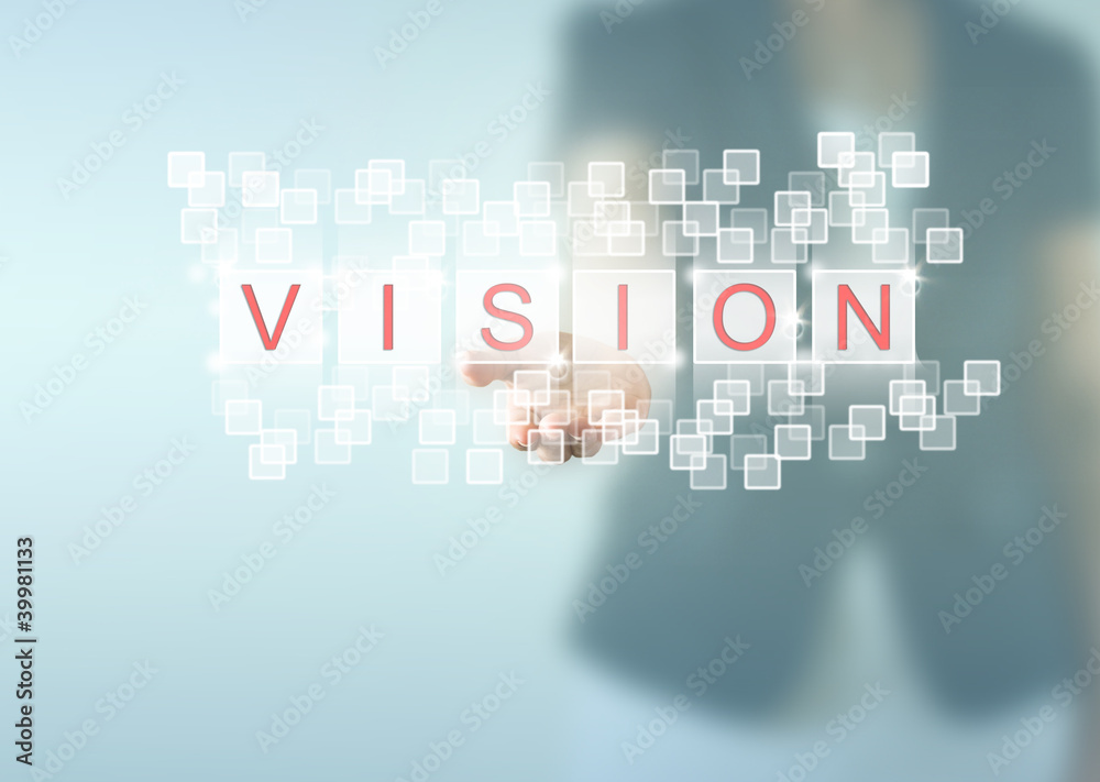 Business woman hand and VISION words Business woman hand and VISION words