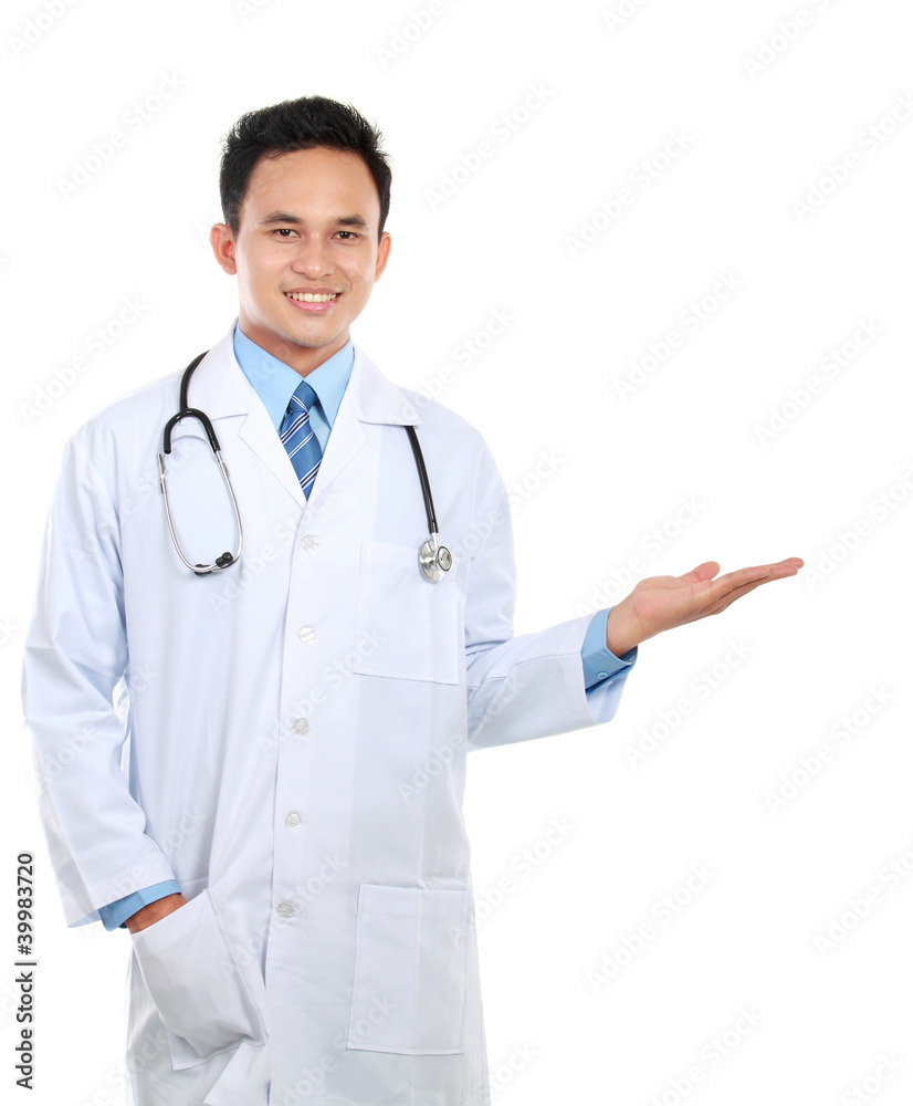 medical doctor presenting something isolated on white medical doctor presenting something isolated on white