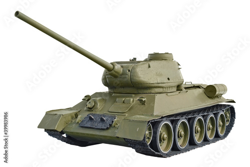 Soviet tank T-34-85 isolated on a white background.