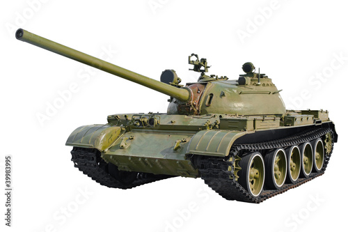Soviet tank T-54 isolated on a white background.