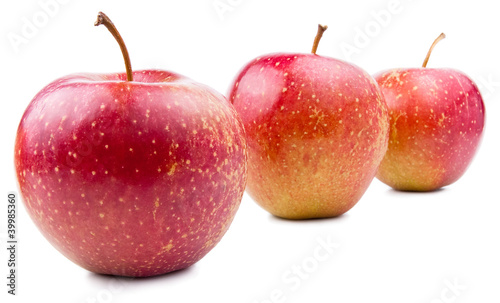 Three Red Apple Isolated Located cascade on White