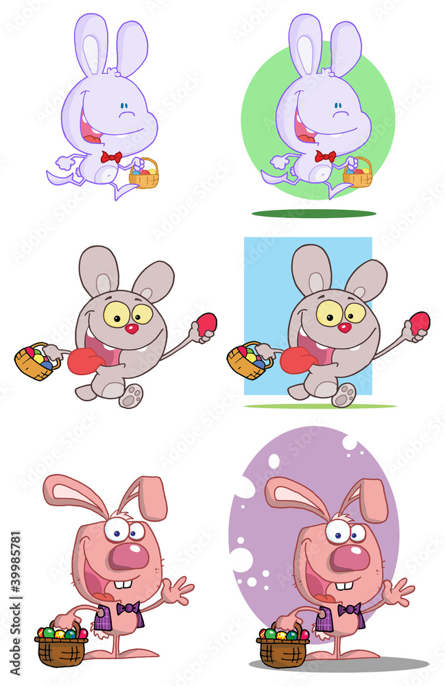 Easter Bunny With Easter Eggs And Basket. Collection