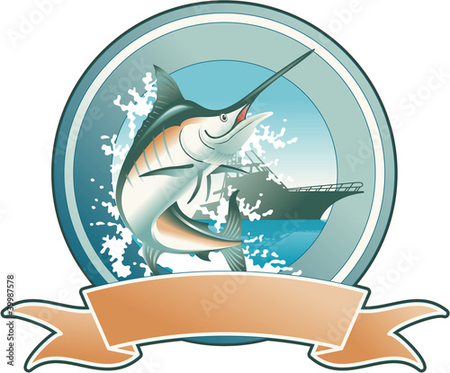 Blue marlin vector badge