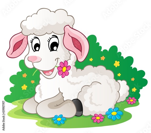 Cute lamb with flowers