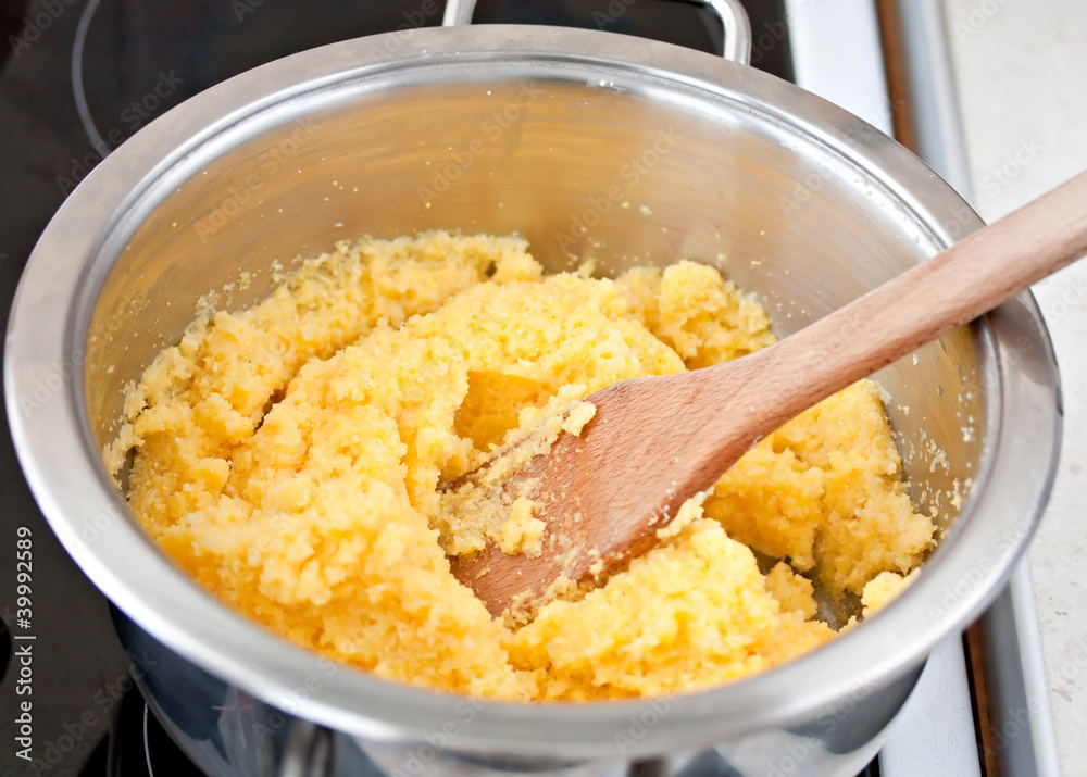 polenta corn traditional food cooking in dish polenta corn traditional food cooking in dish