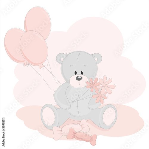 Baby girl greeting card with teddy bear