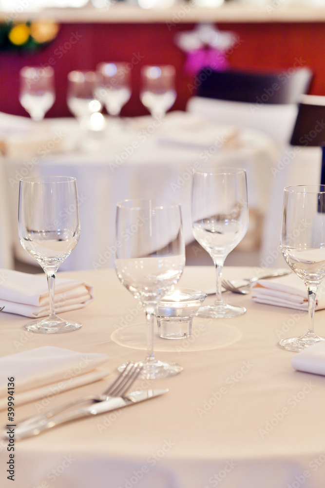 Tables set for meal Tables set for meal