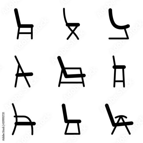 Black vector icon collection of chairs