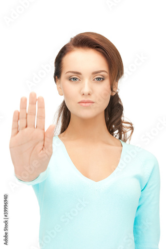 woman making stop gesture