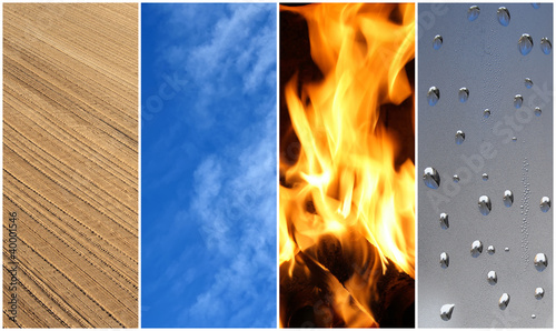 Four elements. Earth, air, fire, water.