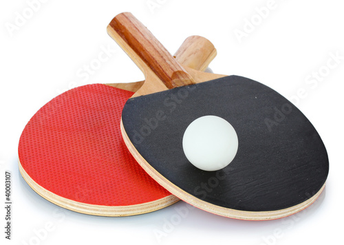ping-pong rackets and ball, isolated on white