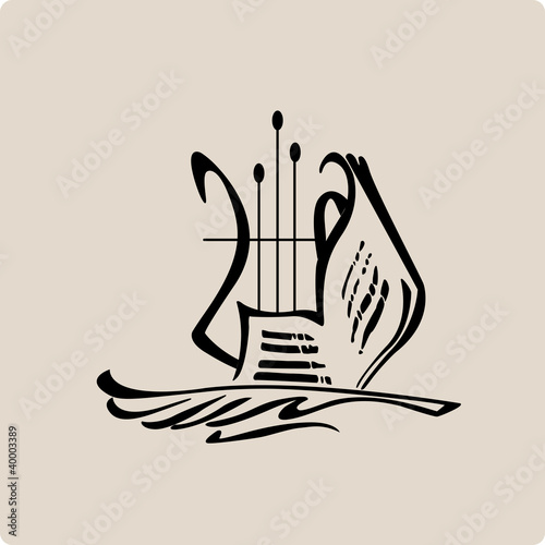 decoration harp, book, pen