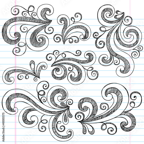 Sketchy Doodle Swirls Vector Design Elements Set