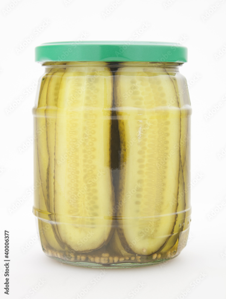 Pickled cucumber slices in glass Pickled cucumber slices in glass