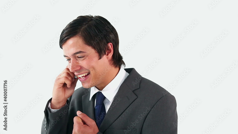 Happy man talking on the phone Happy man talking on the phone