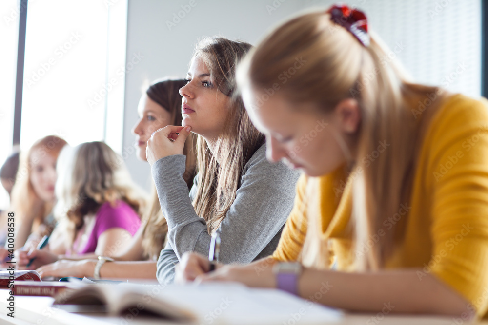 young pretty female college student sitting in a classroom young pretty female college student sitting in a classroom