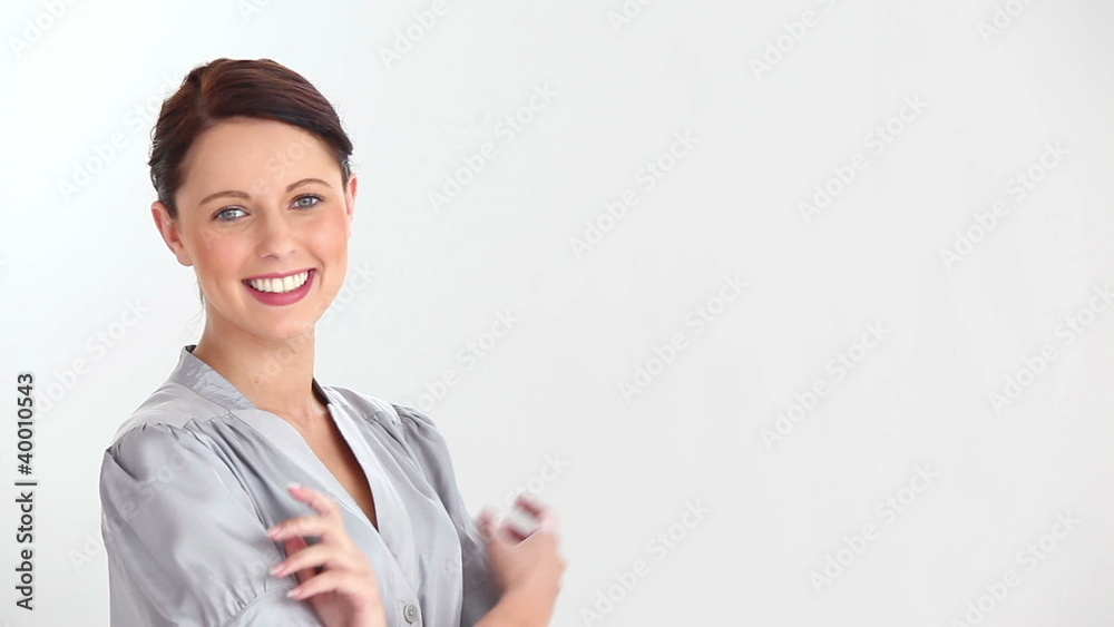 Beautiful woman showing something with her hand Beautiful woman showing something with her hand
