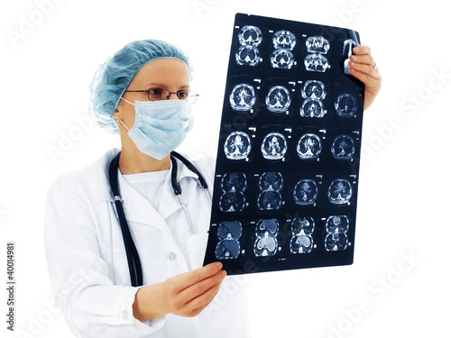 Female doctor looking at the MRI-scan
