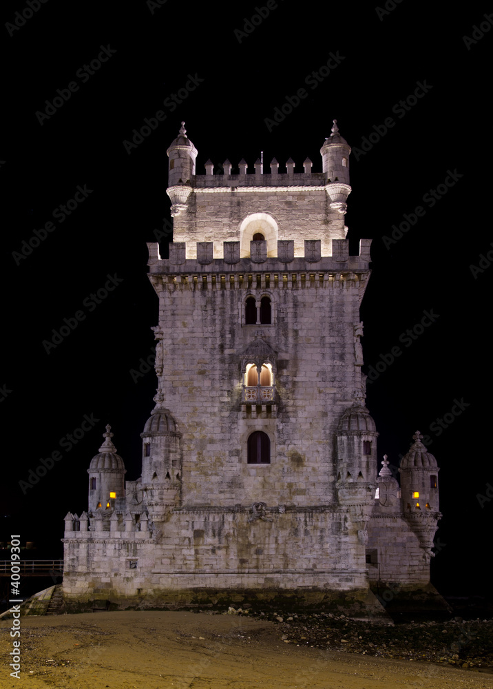 Belem Tower by night, rear view