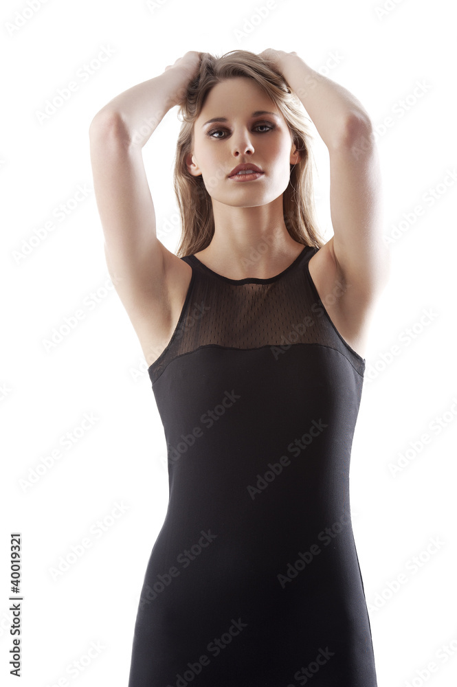 sexy blond in black mini dress sexy blond in black mini dress