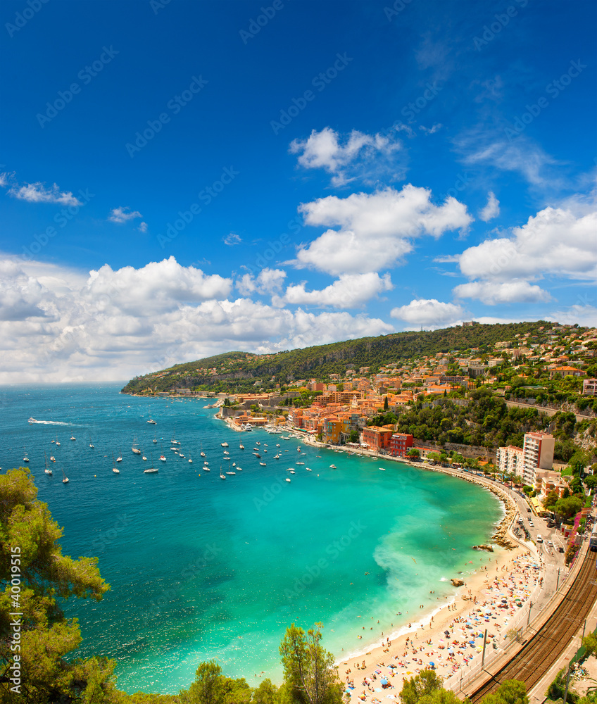 view of luxury resort and bay of Cote d'Azur in France