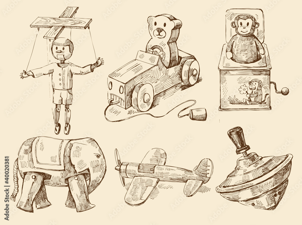 hand drawn vintage toys collection