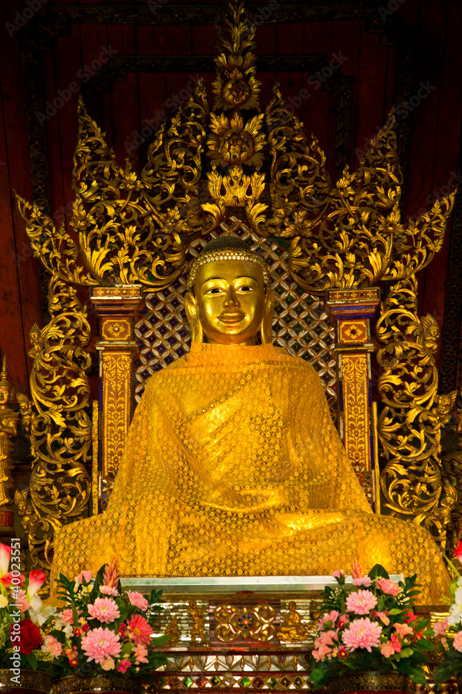 Vintage golden buddha statue image in Phayao Temple Thailand