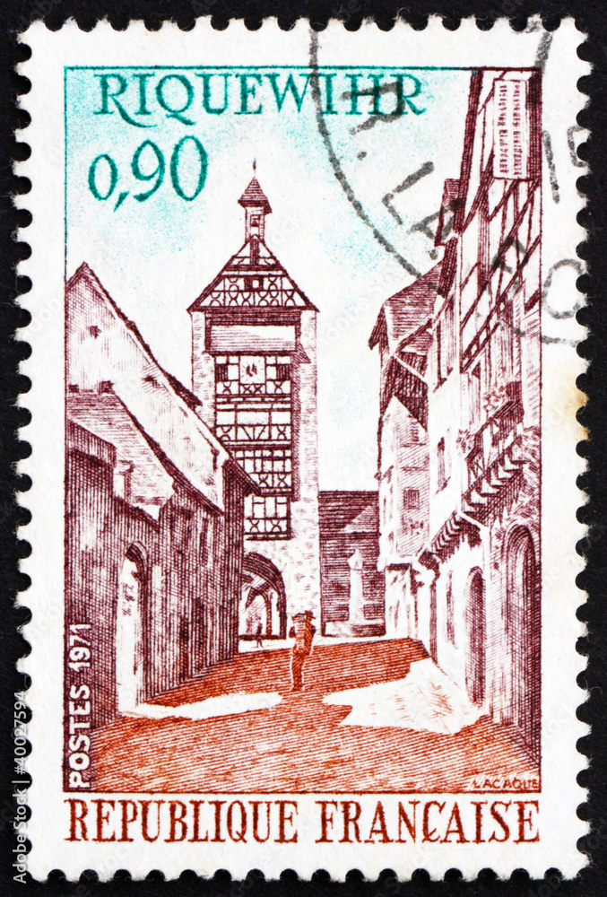 Postage stamp France 1971 Tower and Street, Riquewihr, France
