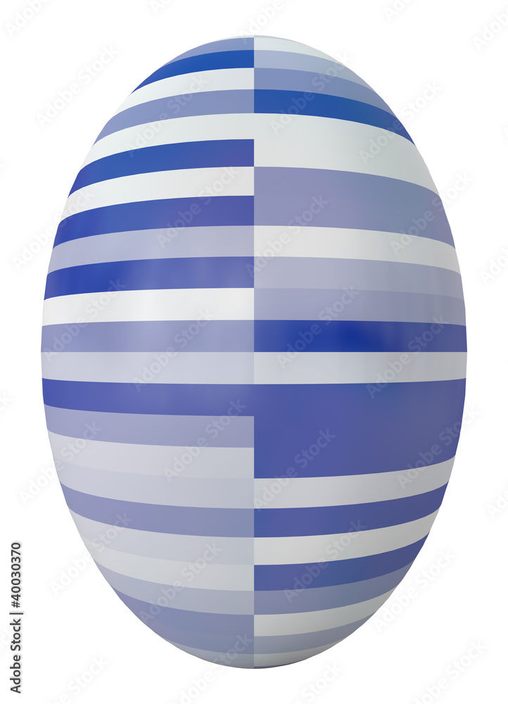 egg with striped blue white pattern