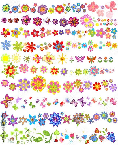 Fototapeta Naklejka Na Ścianę i Meble -  Set of flowers and butterflies