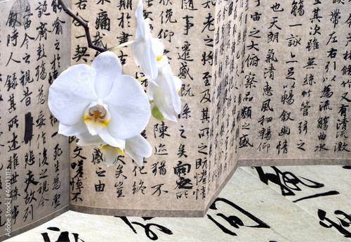Orchid and antique calligraphy