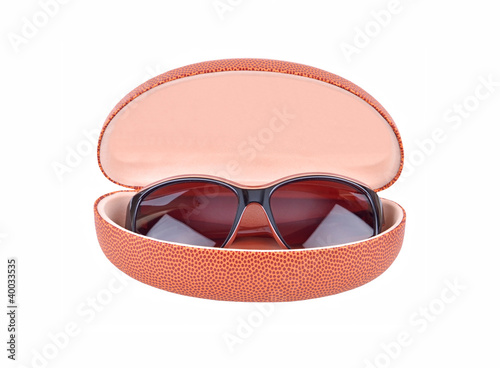 Sun glasses and eyeglasses case, isolated on the white
