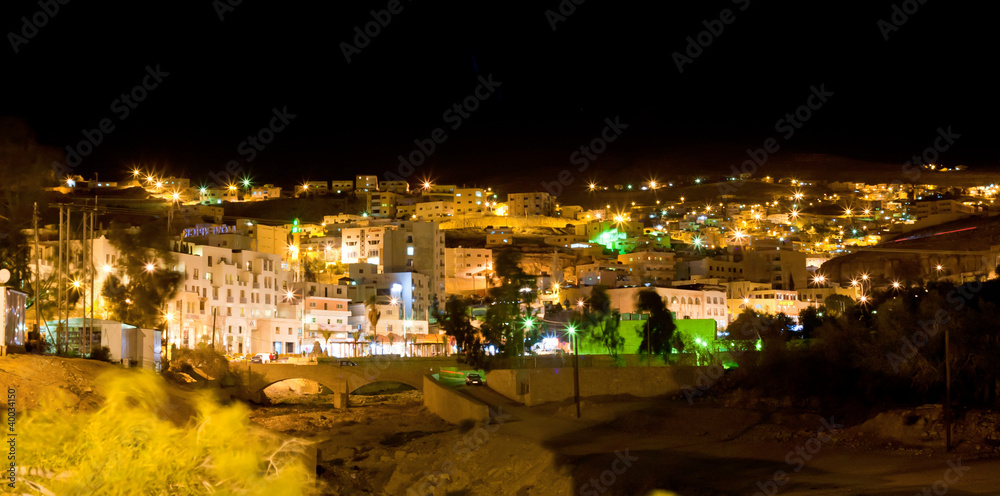 night view of town Wadi Musa,  Petra, Jordan