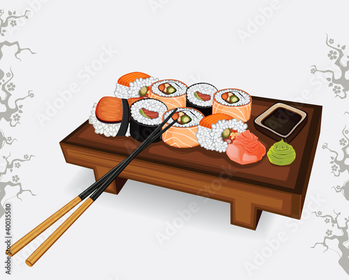 Set of Japanese sushi different species