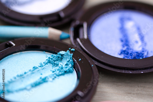 blue eyeshadow and eye liner, desaturated photo