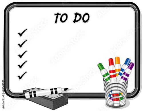 Whiteboard To Do List, Marker Pens, Eraser, Copy space.
