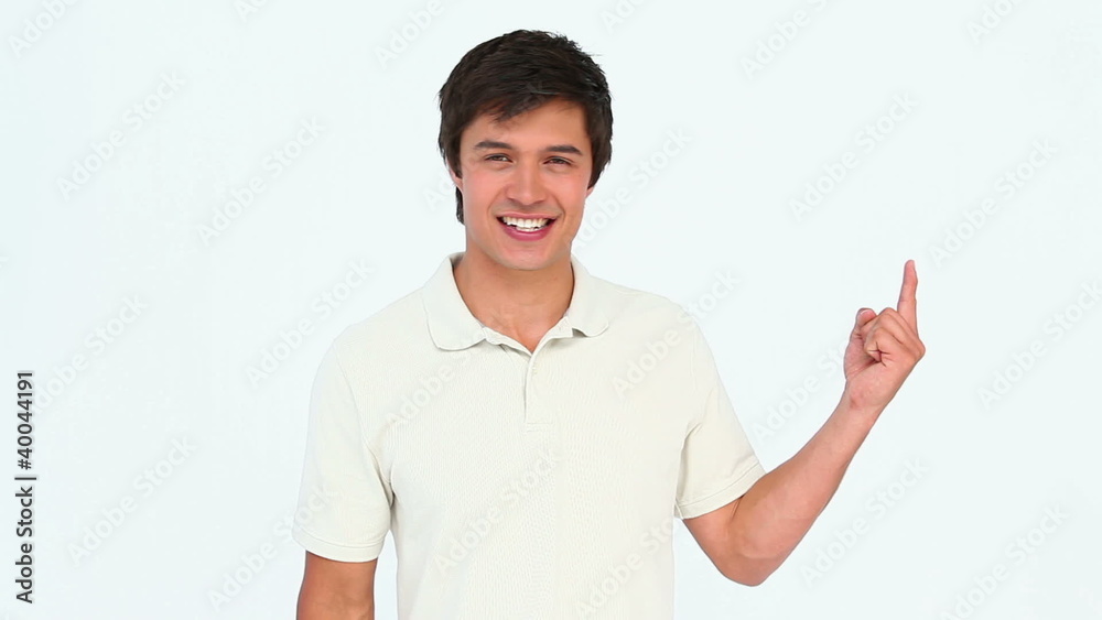 Close-up of a man pointing up