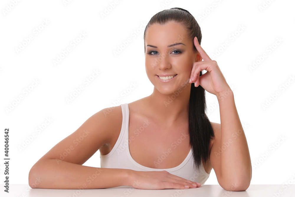 Portrait of beautiful young smiling woman isolated on white Portrait of beautiful young smiling woman isolated on white