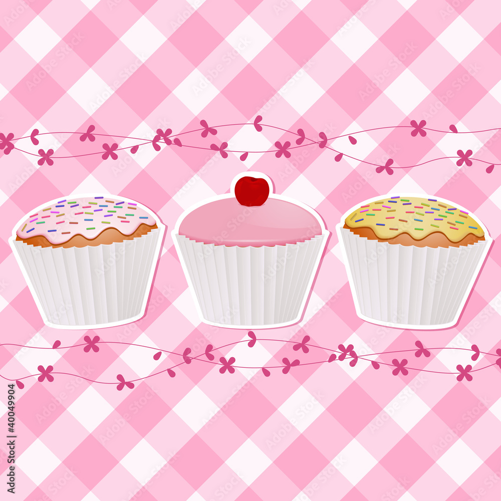cupcakes on pink gingham cupcakes on pink gingham
