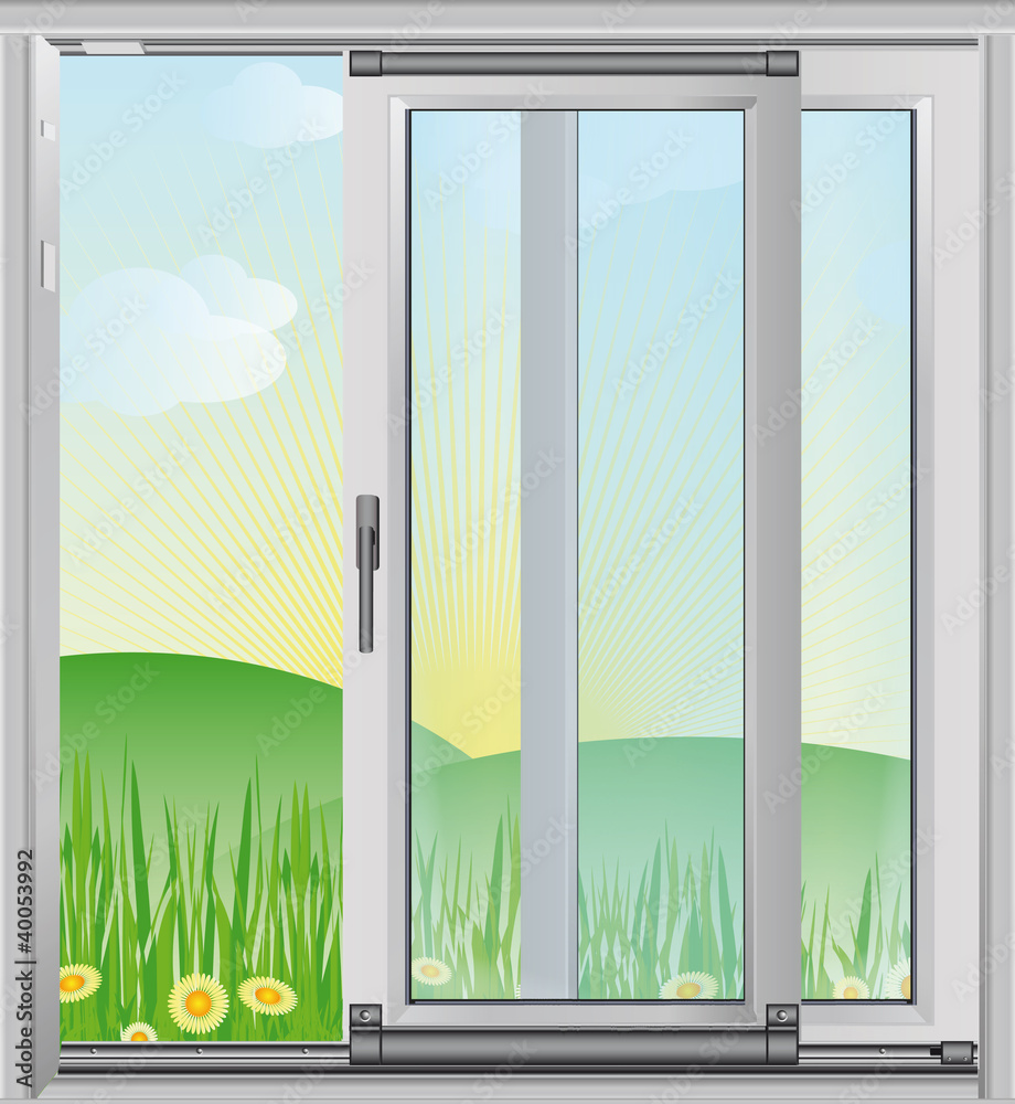 Fototapeta premium Spring scenery outside the window - vector illustration