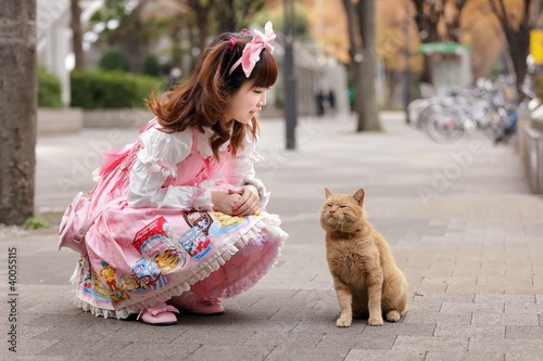 japanese lolita cosplay and cat photo