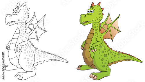 comic drache coloriert und outlines