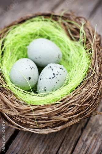 Three little eggs in bird nest