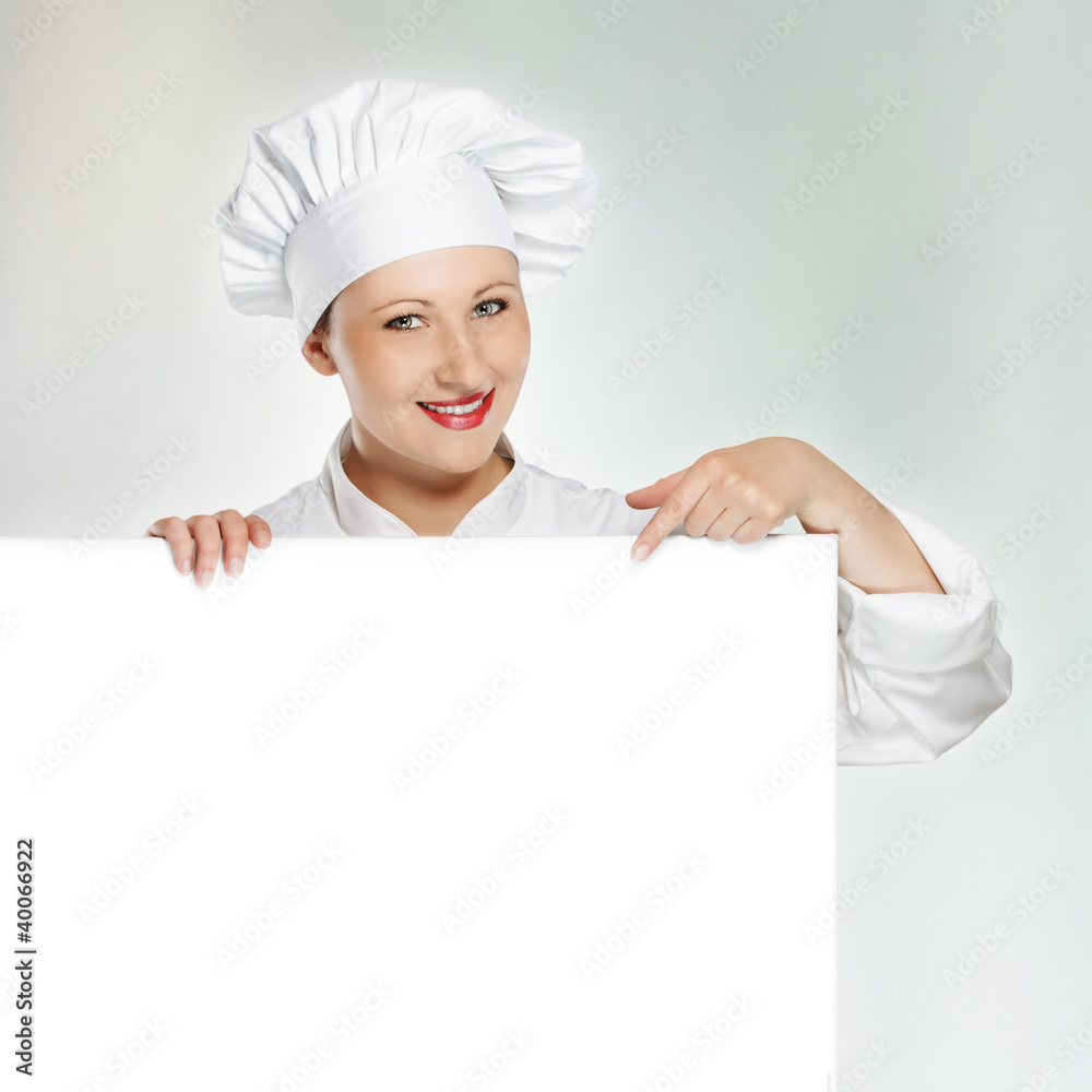 Young female chef with copy space banner Young female chef with copy space banner